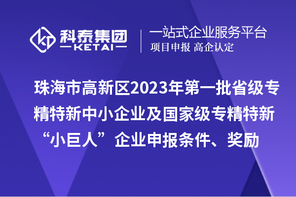 珠海市高新區2023年第一批省級專精特新中小企業及國家級專精特新“小巨人”企業申報條件、獎勵