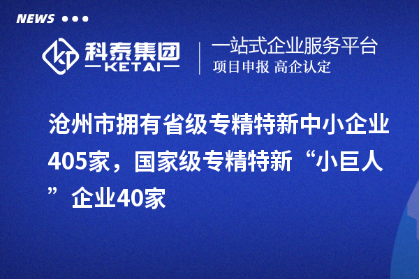 滄州市擁有省級(jí)專精特新中小企業(yè)405家，國(guó)家級(jí)專精特新“小巨人”企業(yè)40家