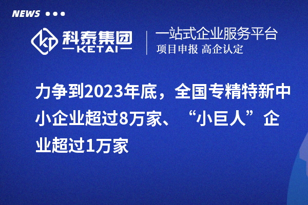 力爭到2023年底，全國專精特新中小企業超過8萬家、“小巨人”企業超過1萬家