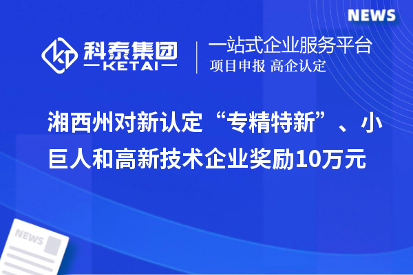湘西州對新認定“專精特新”、小巨人和高新技術企業獎勵10萬元