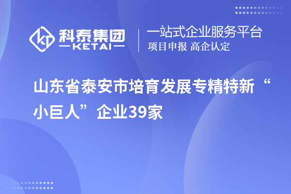 山東省泰安市培育發展專精特新“小巨人”企業39家