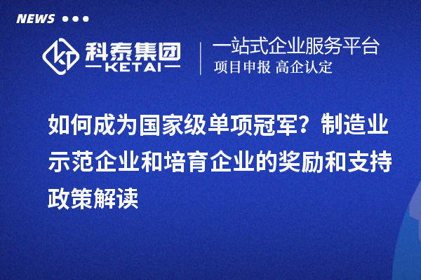 如何成為國家級單項冠軍？制造業示范企業和培育企業的獎勵和支持政策解讀