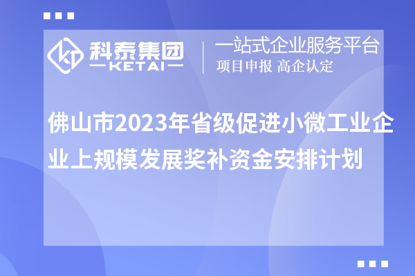佛山市2023年省級促進小微工業企業上規模發展獎補資金安排計劃