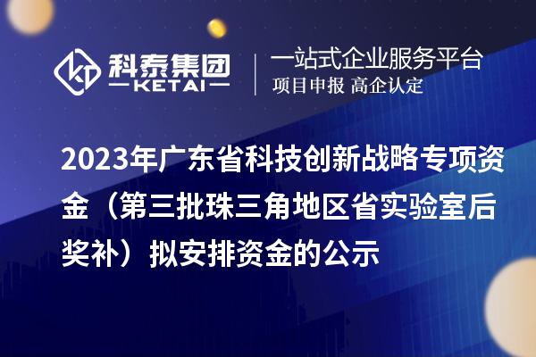 2023年廣東省科技創(chuàng)新戰(zhàn)略專項資金（第三批珠三角地區(qū)省實驗室后獎補）擬安排資金的公示
