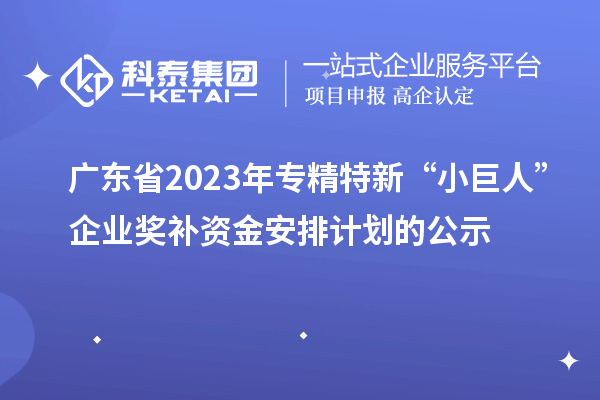 廣東省2023年專精特新“小巨人”企業獎補資金安排計劃的公示