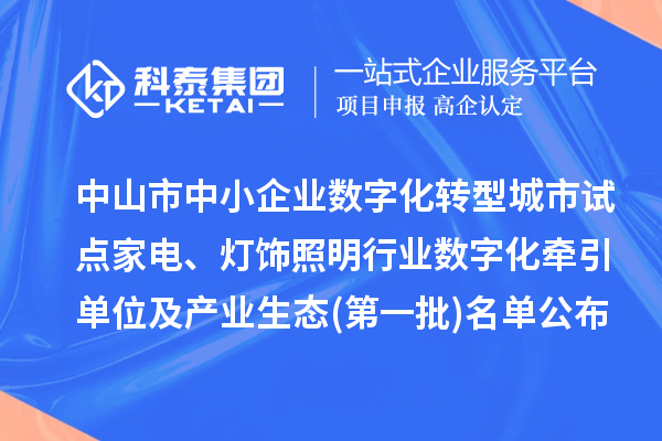 中山市中小企業數字化轉型城市試點家電、燈飾照明行業數字化牽引單位及產業生態(第一批)名單公布