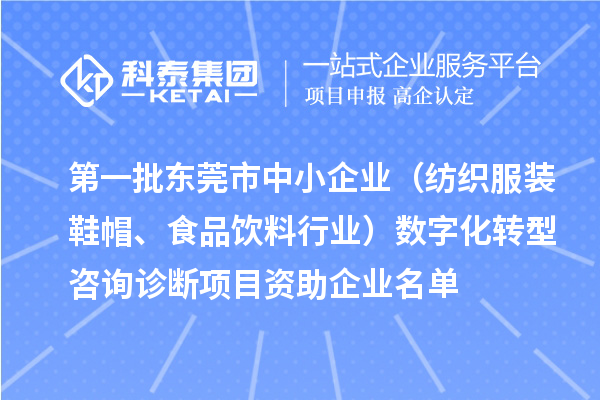 第一批東莞市中小企業（紡織服裝鞋帽、食品飲料行業）數字化轉型咨詢診斷項目資助企業名單