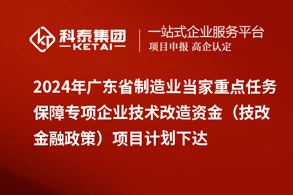 2024年廣東省制造業當家重點任務保障專項企業技術改造資金（技改金融政策）項目計劃下達