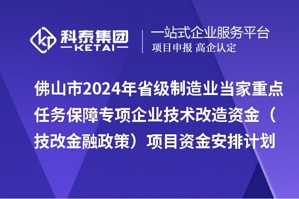 佛山市2024年省級制造業當家重點任務保障專項企業技術改造資金(技改金融政策)項目資金安排計劃的公示