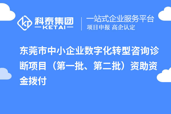 東莞市中小企業數字化轉型咨詢診斷項目（第一批、第二批）資助資金撥付