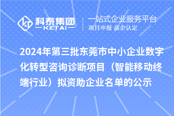 2024年第三批東莞市中小企業(yè)數(shù)字化轉(zhuǎn)型咨詢診斷項(xiàng)目(智能移動終端行業(yè))擬資助企業(yè)名單的公示