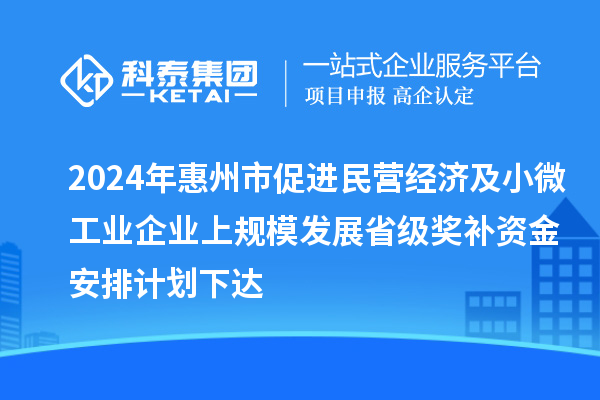 2024年惠州市促進民營經濟及小微工業企業上規模發展省級獎補資金安排計劃下達