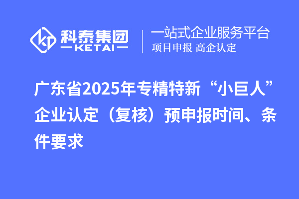 廣東省2025年專精特新“小巨人”企業(yè)認(rèn)定（復(fù)核）預(yù)申報(bào)時間、條件要求