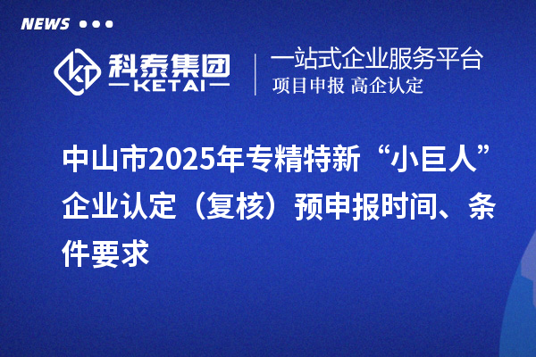 中山市2025年專精特新“小巨人”企業(yè)認定（復核）預申報時間、條件要求