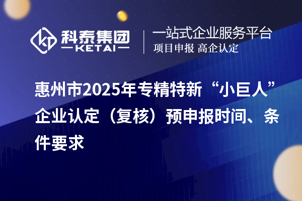 惠州市2025年專精特新“小巨人”企業認定（復核）預申報時間、條件要求