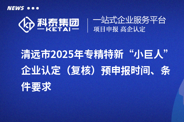 清遠(yuǎn)市2025年專精特新“小巨人”企業(yè)認(rèn)定（復(fù)核）預(yù)申報時間、條件要求