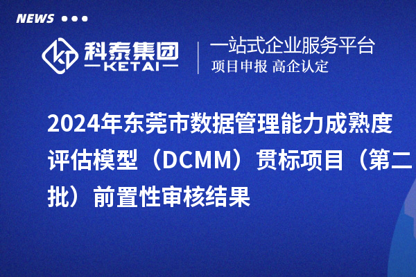 2024年東莞市數據管理能力成熟度評估模型（DCMM）貫標項目（第二批）前置性審核結果