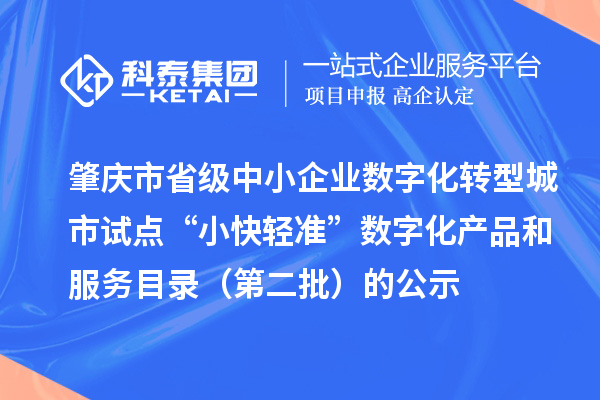 肇慶市省級中小企業數字化轉型城市試點“小快輕準”數字化產品和服務目錄（第二批）的公示