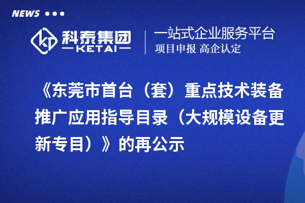 《東莞市首臺(套)重點技術裝備推廣應用指導目錄(大規模設備更新專目)》的再公示