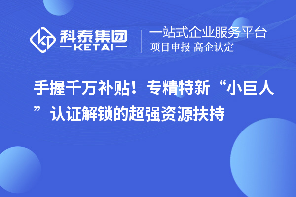手握千萬補貼！專精特新“小巨人”認證解鎖的超強資源扶持
