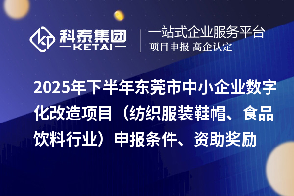 2025年下半年東莞市中小企業數字化改造項目（紡織服裝鞋帽、食品飲料行業）申報條件、資助獎勵