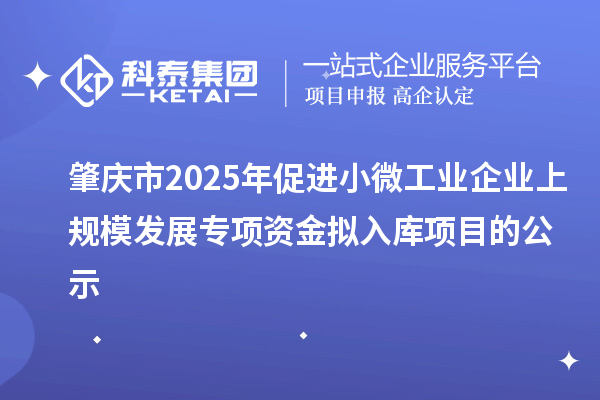 肇慶市2025年促進小微工業企業上規模發展專項資金擬入庫項目的公示