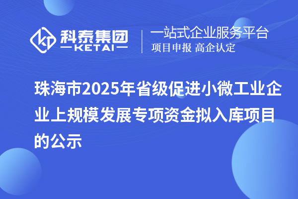 珠海市2025年省級促進小微工業企業上規模發展專項資金擬入庫項目的公示