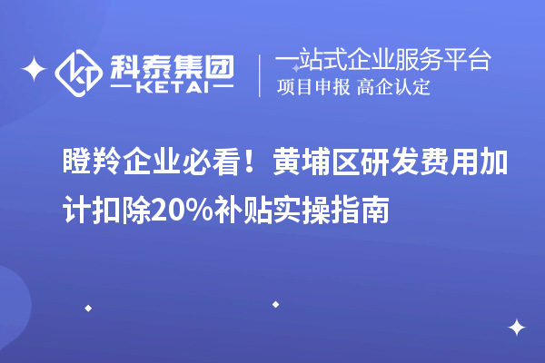 瞪羚企業必看!黃埔區研發費用加計扣除20%補貼實操指南