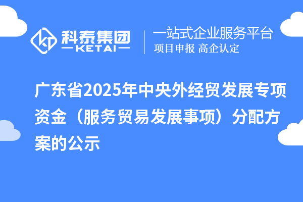廣東省2025年中央外經貿發展專項資金（服務貿易發展事項）分配方案的公示