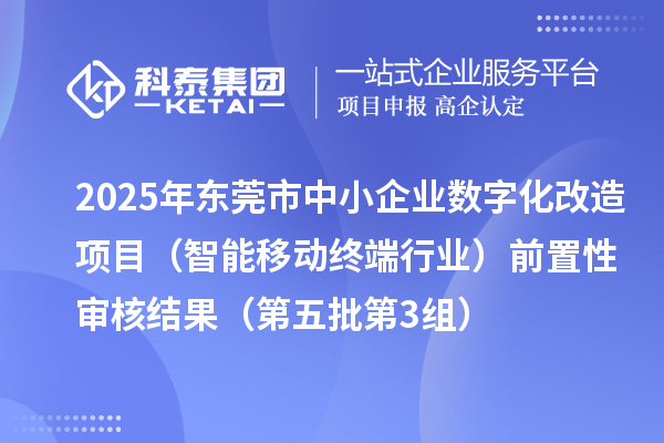 2025年東莞市中小企業數字化改造項目（智能移動終端行業）前置性審核結果（第五批第3組）