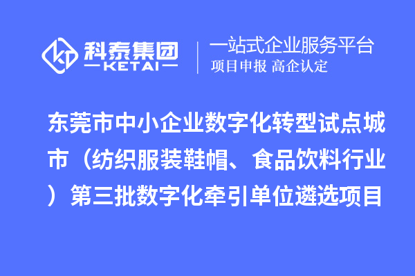 東莞市中小企業數字化轉型試點城市（紡織服裝鞋帽、食品飲料行業）第三批數字化牽引單位遴選項目前置性審核結果