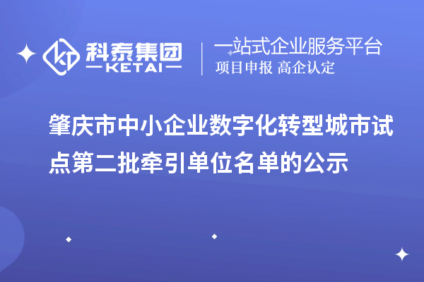 肇慶市中小企業數字化轉型城市試點第二批牽引單位名單的公示