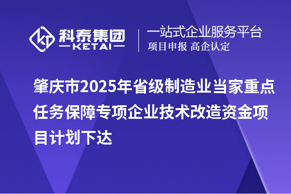 肇慶市2025年省級制造業當家重點任務保障專項企業技術改造資金項目計劃下達