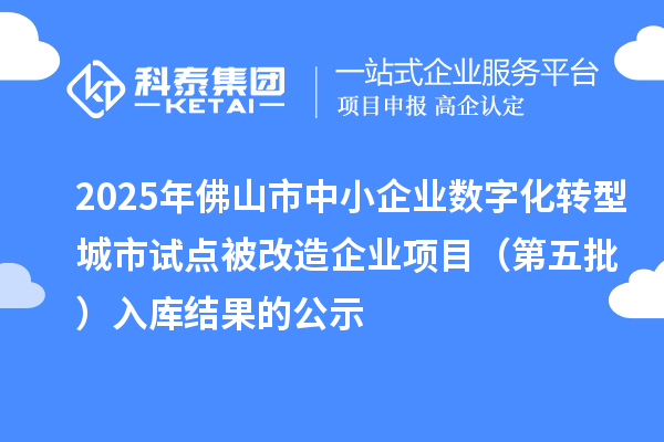 2025年佛山市中小企業(yè)數(shù)字化轉(zhuǎn)型城市試點(diǎn)被改造企業(yè)項(xiàng)目（第五批） 入庫結(jié)果的公示