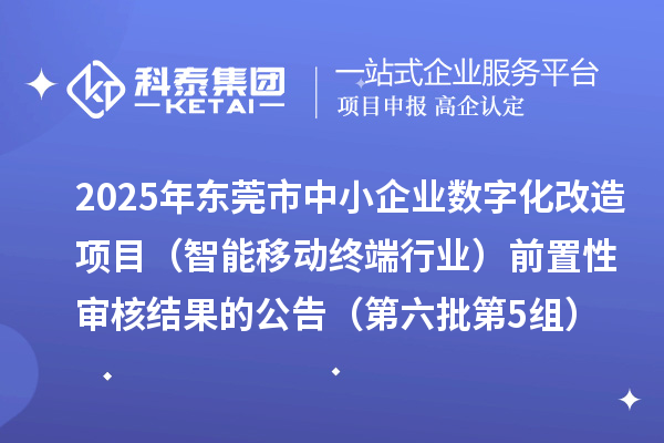 2025年東莞市中小企業(yè)數(shù)字化改造項目（智能移動終端行業(yè)）前置性審核結果的公告（第六批第5組）