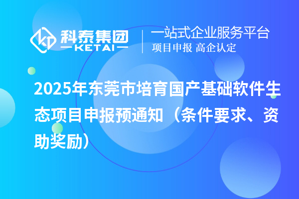 2025年?yáng)|莞市培育國(guó)產(chǎn)基礎(chǔ)軟件生態(tài)項(xiàng)目申報(bào)預(yù)通知(條件要求、資助獎(jiǎng)勵(lì))