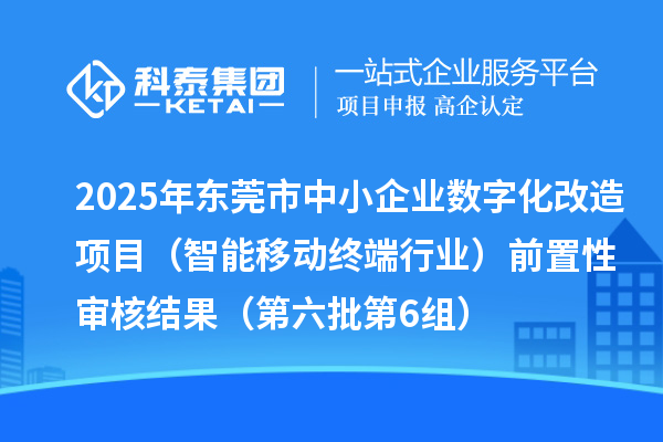 2025年東莞市中小企業數字化改造項目(智能移動終端行業)前置性審核結果(第六批第6組)