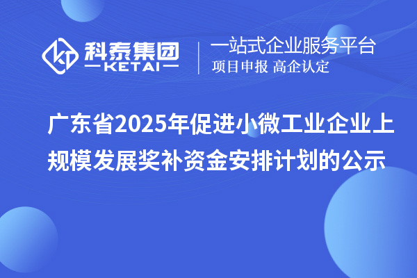 廣東省2025年促進小微工業企業上規模發展獎補資金安排計劃的公示