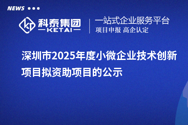 深圳市2025年度小微企業技術創新項目擬資助項目的公示