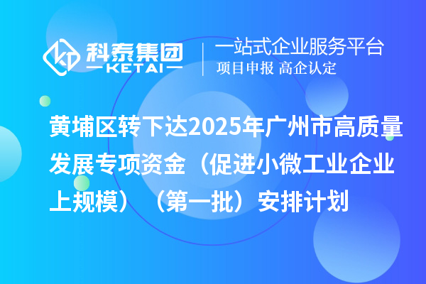 黃埔區轉下達2025年廣州市促進工業和信息化產業高質量發展專項資金（促進小微工業企業上規模）（第一批）安排計劃