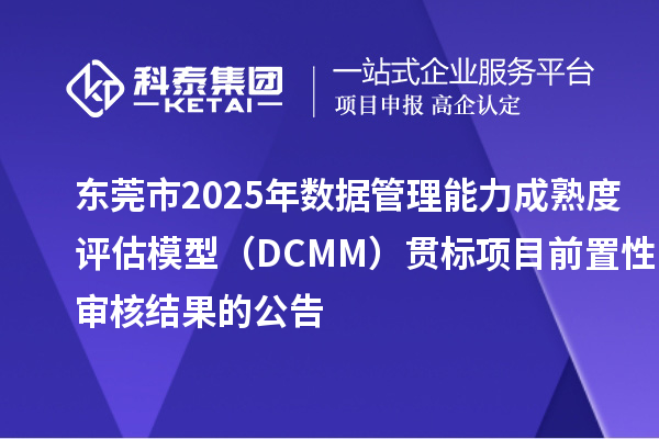 東莞市2025年數據管理能力成熟度評估模型（DCMM）貫標項目前置性審核結果的公告