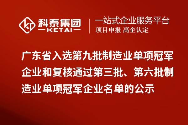 廣東省入選第九批制造業單項冠軍企業和復核通過第三批、第六批制造業單項冠軍企業名單的公示