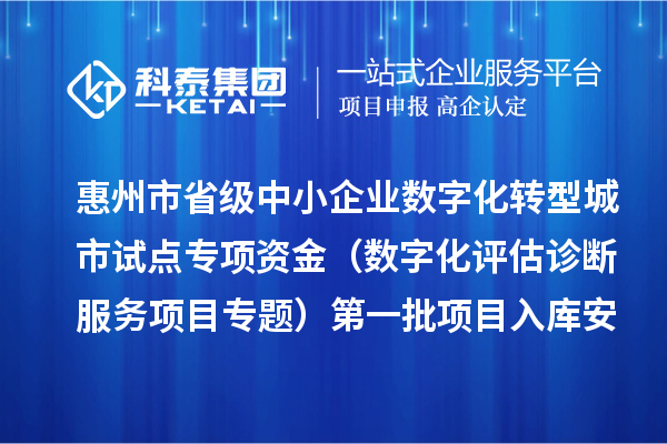 惠州市省級中小企業數字化轉型城市試點專項資金（數字化評估診斷服務項目專題）第一批項目入庫安排計劃的公示