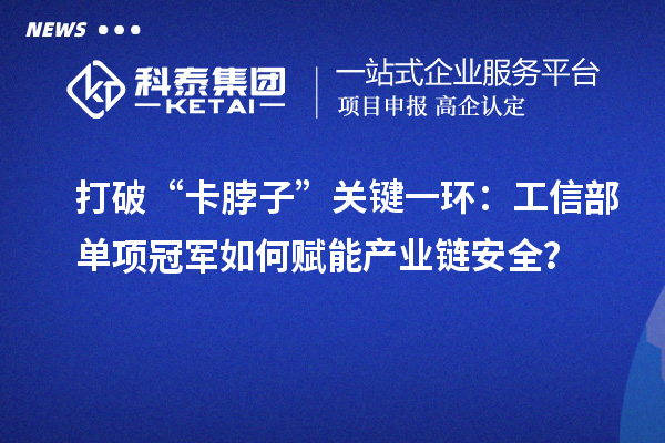 打破“卡脖子”關鍵一環：工信部單項冠軍如何賦能產業鏈安全？