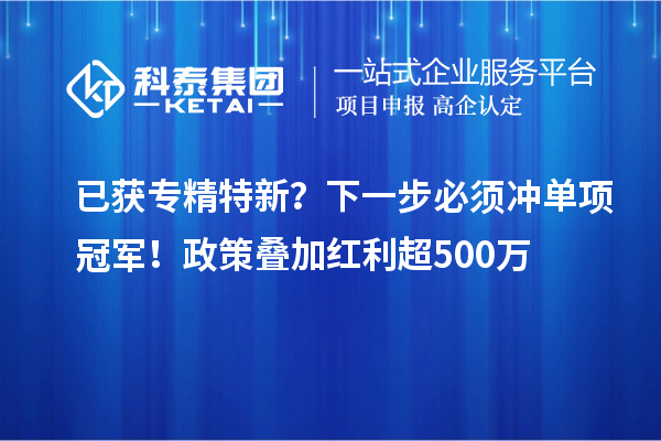 已獲專精特新？下一步必須沖單項冠軍！政策疊加紅利超500萬