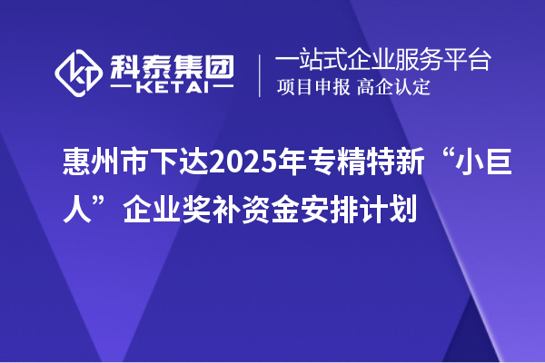 惠州市下達2025年專精特新“小巨人”企業獎補資金安排計劃