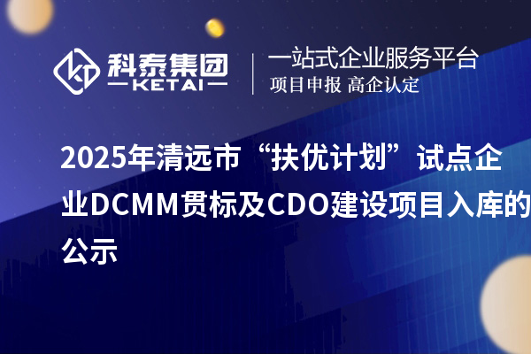 2025年清遠市“扶優計劃”試點企業DCMM貫標及CDO建設項目入庫的公示