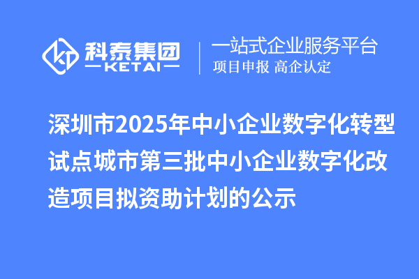 深圳市2025年中小企業(yè)數(shù)字化轉(zhuǎn)型試點(diǎn)城市第三批中小企業(yè)數(shù)字化改造項(xiàng)目擬資助計(jì)劃的公示