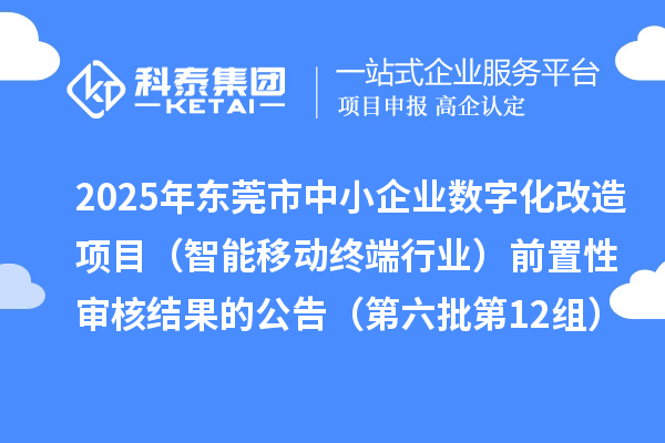 2025年東莞市中小企業(yè)數(shù)字化改造項目（智能移動終端行業(yè)）前置性審核結(jié)果的公告（第六批第12組）