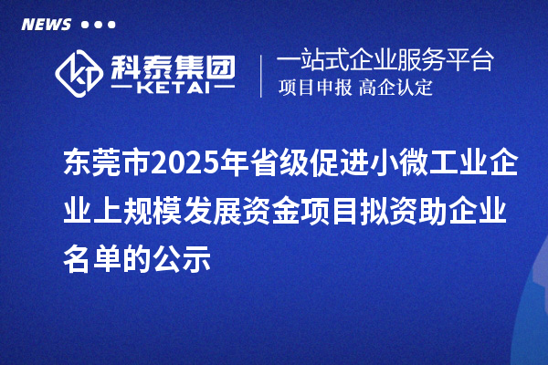 東莞市2025年省級促進小微工業企業上規模發展資金項目擬資助企業名單的公示